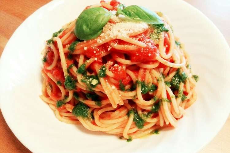 女子好みのトマトとジェノベーゼのパスタ レシピ 作り方 By ヒロりーな クックパッド 簡単おいしいみんなのレシピが371万品