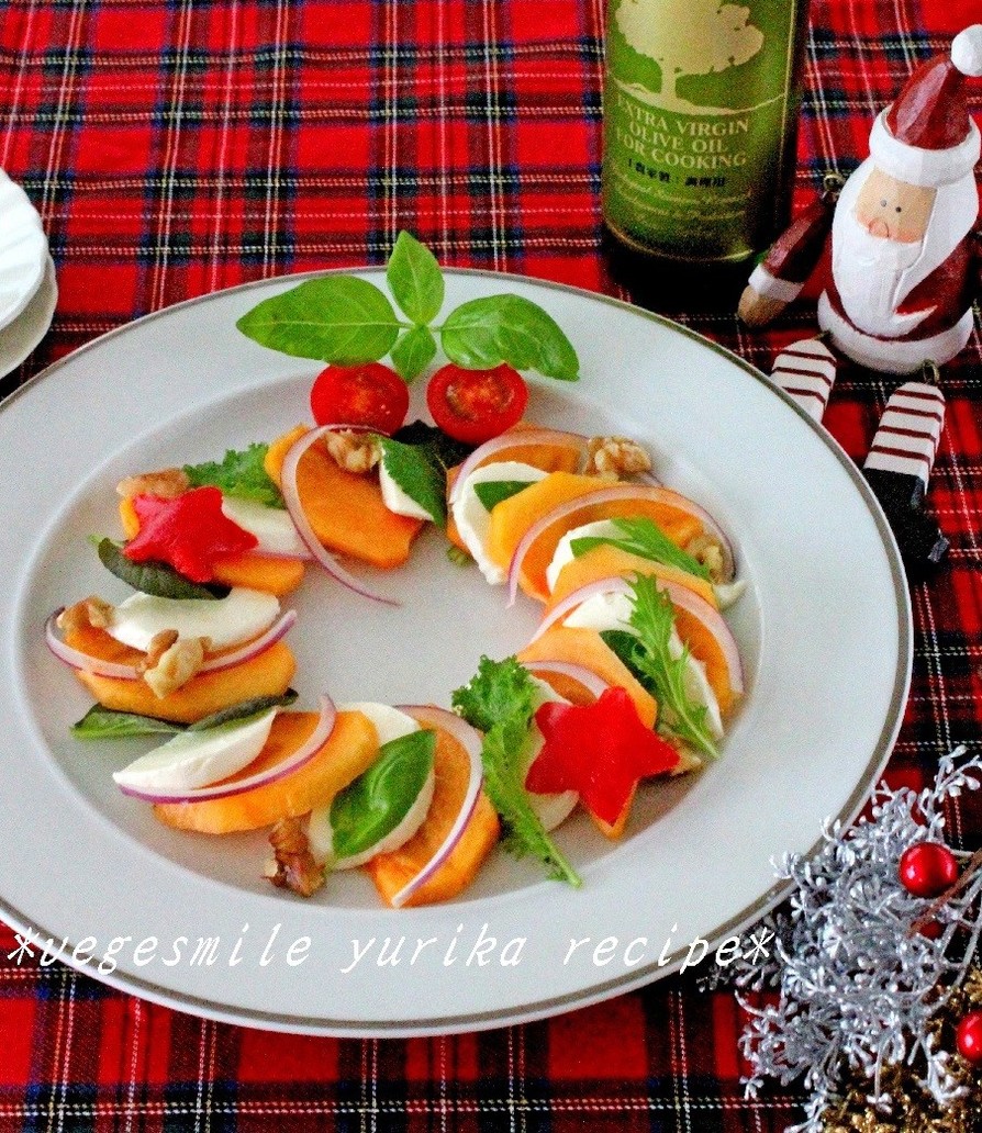 クリスマスリース☆柿のカプレーゼの画像