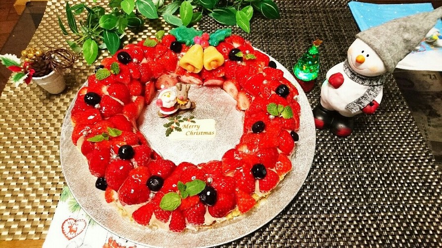 苺のクリスマスリースケーキ♪の画像