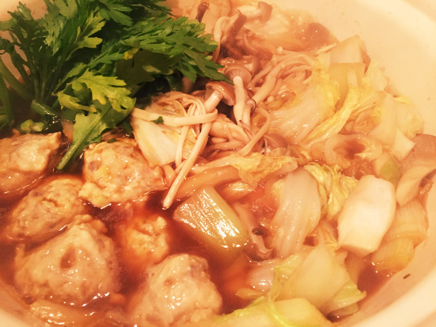 鶏胸肉&ふわふわ鶏団子の葱バタすき鍋♡の画像