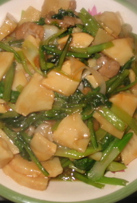 小松菜と豚肉と筍のオイマヨ炒め