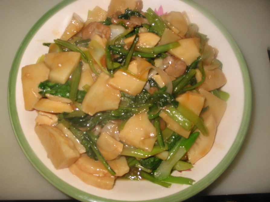 小松菜と豚肉と筍のオイマヨ炒めの画像
