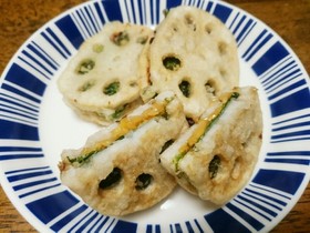 れんこんの納豆と大葉はさみ揚げ