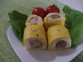 ハンバーグ&からあげ☆ポテト玉子巻き