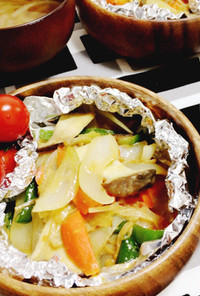 野菜と鮭の味噌バターホイル焼き