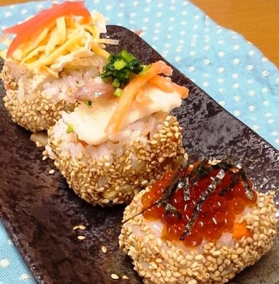 おせち残りで『にぎり飾り寿司』の写真