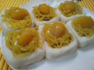 和菓子　薩摩芋モンブラン風ご飯大福の写真