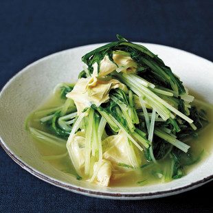 水菜と湯葉のわさび風味煮浸し