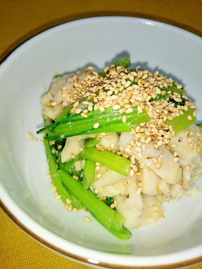 里芋と小松菜のわさび塩麹和えの写真
