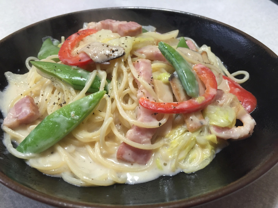 シチューの素で！白菜のクリームパスタ♬の画像