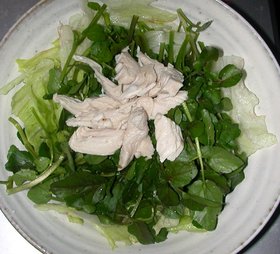 レタスとクレソンと蒸し鶏のサラダ