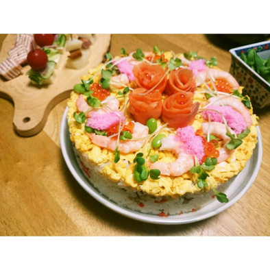 雛祭り簡単な「お寿司ケーキ」の写真