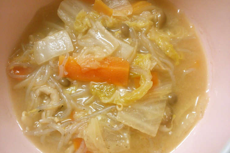 白菜と白滝もやしのスープ 味噌ラーメン風 レシピ 作り方 By 331ミミイ クックパッド