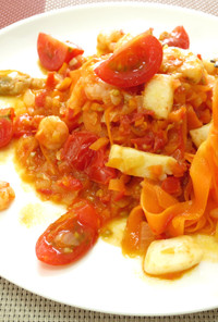 【ベジヌードル】ニンジン麺でトマトパスタ