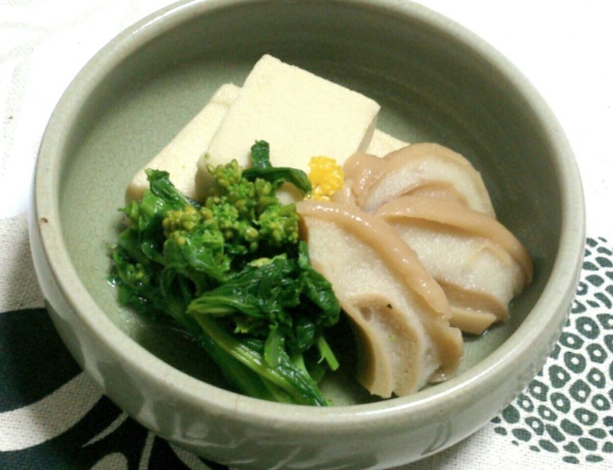高野豆腐と車麩と菜の花の含め煮の画像