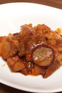 フライパン＊豚さつま芋りんごのトマト煮込