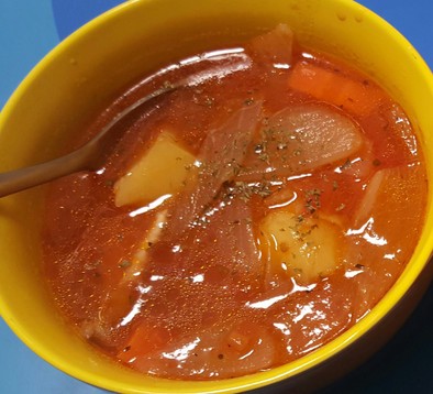 鶏肉とたっぷり野菜のトマトスープの写真