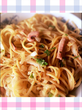 イカの塩辛とキャベツのスパゲッティ