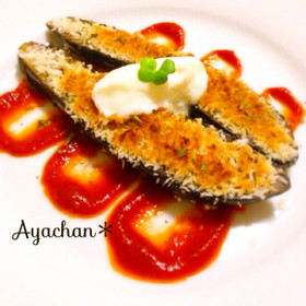 茄子バシルチーズパン粉焼き