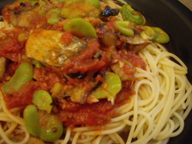 にしんとそら豆のトマトパスタ