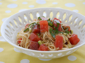 トマトとマグロの冷製パスタ♪