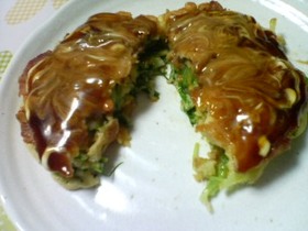 水菜でシャキシャキお好み焼き