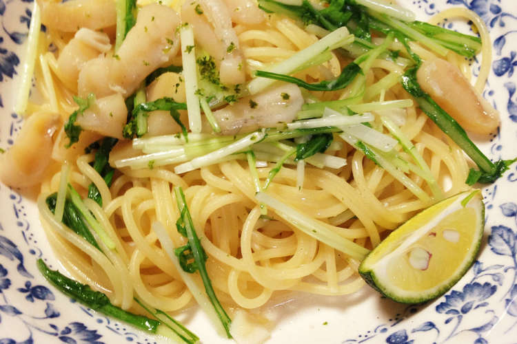 大人風味 あこや貝の貝柱と水菜のパスタ レシピ 作り方 By Oo Aki クックパッド