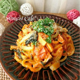 野菜ジュースでワンポットナポリタンうどん