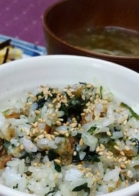 小松菜とシラスとおかかの醤油混ぜご飯　