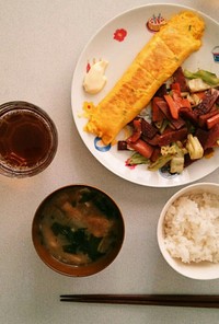 簡単☆朝食　スパムと野菜のマヨ醤油炒め