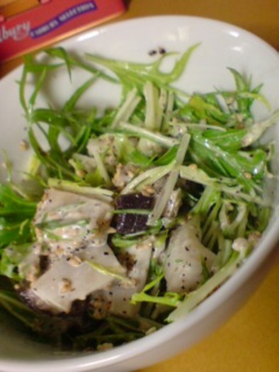 シャキシャキ水菜とタコのサラダの写真