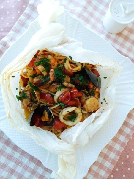 魚貝スパゲッティのカルトッチョの画像