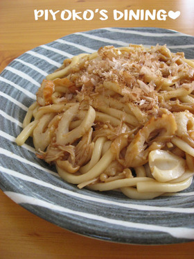 手抜きごはん❤なめ茸とちくわの焼きうどん