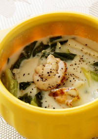 レンジで☆ほたてと里芋のミルク味噌スープ