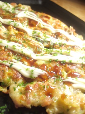 たけのこ(姫皮)と豚ばら肉のお好み焼き風
