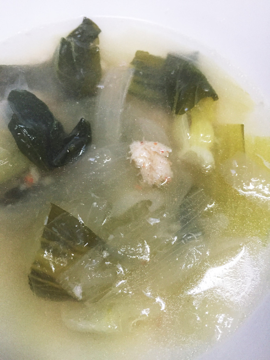 青梗菜とカニ缶のスープの画像