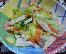 鶏胸肉と春キャベツのオイマヨ炒め♪
