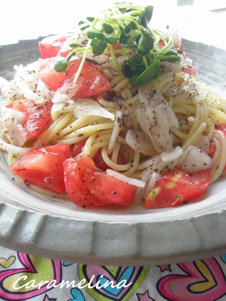 新玉ねぎと完熟トマトのゆかりスパゲティの画像