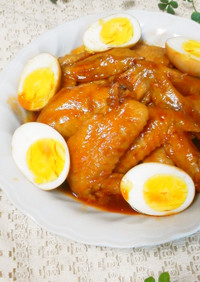 鶏手羽先と茹で卵のケチャップ煮♪