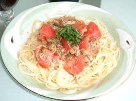 **イタリア風鯖味噌煮の冷製パスタ**
