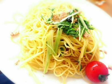 簡単パスタ★ツナと水菜のペペロンチーノの写真