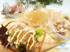 骨付き鶏肉の煮込みの残り物でチキンサンド