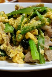 青菜(小松菜)と豚肉のふわ卵炒め