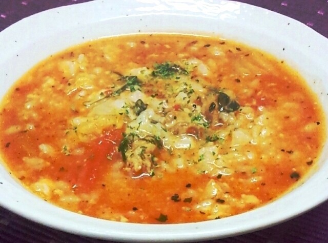 残ったトマトスープでチーズトマトリゾットの画像