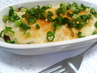 残り餃子で豆腐ソースのグラタン風チーズ焼の写真