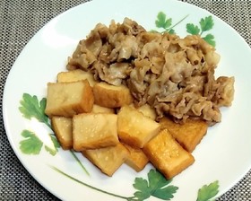 厚揚げと豚バラ肉のすき焼き風旨々煮♪