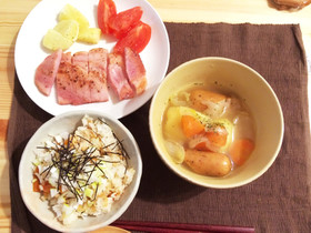 切り干し大根煮物リメイクごはん