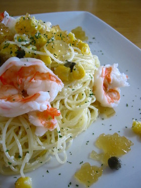 コンソメゼリーdeエビ冷製パスタ☆