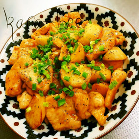 節約♡むね肉と長いものにんにく醤油炒め