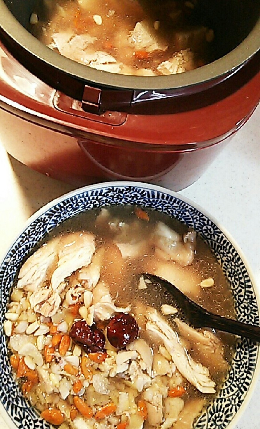お肉とスープたっぷりの炊飯器で参鶏湯の画像